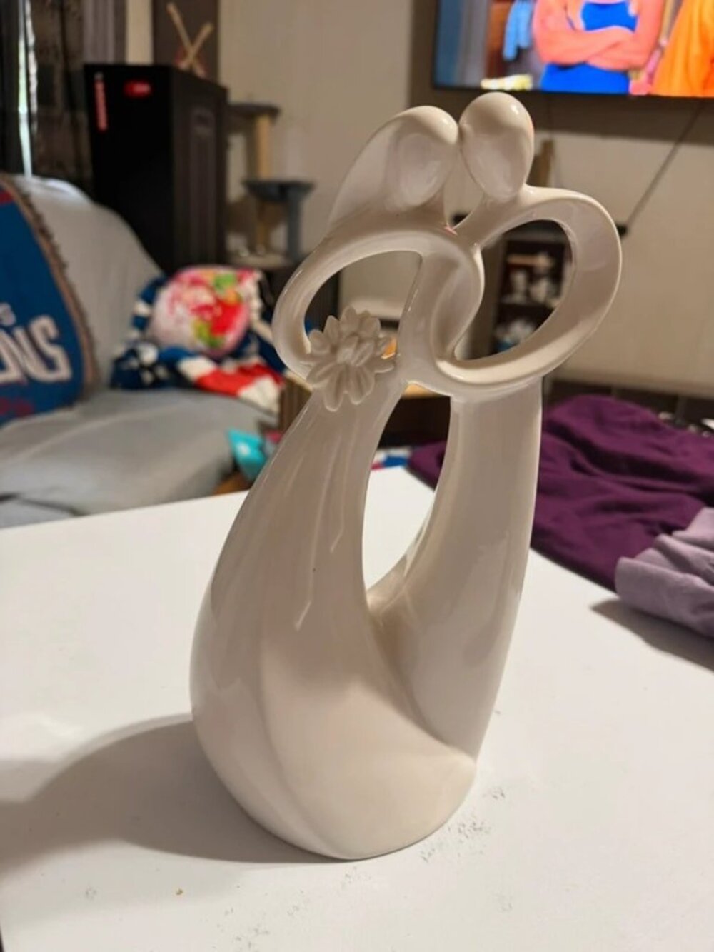 Ceramic Bride & Groom Sculpture - White Decorative Figurine
